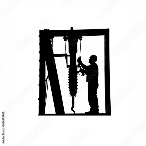 Silhouette of technician replacing drill bit in cnc machine spindle
