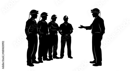 silhouette of coal miners meeting teamwork, industry, and underground labor