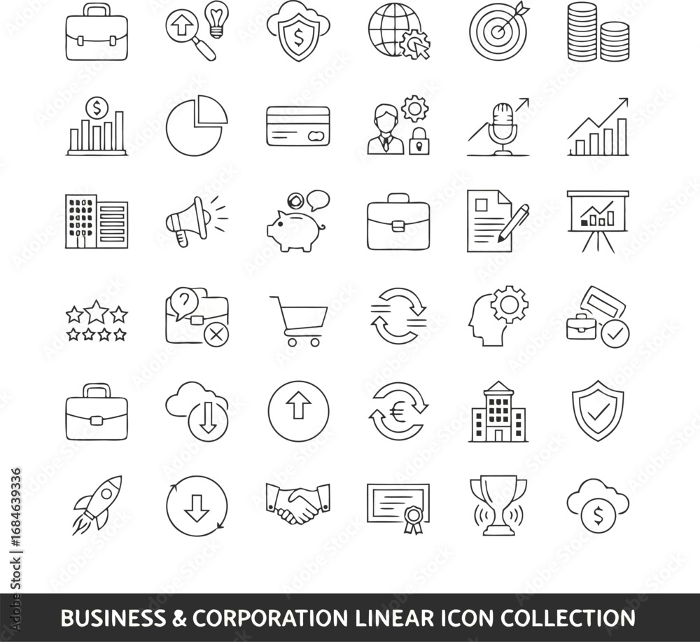 Fototapeta premium Modern business linear icons showcase finance growth strategy success teamwork collaboration and innovation