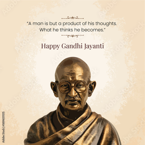 Happy Gandhi Jayanti, 2nd October with Gandhi Statue Illustration