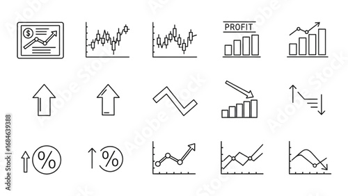 Finance Trend Icons Set | Increase and Decrease Editable Stroke Line Symbols for Stock Market and Profit Charts
