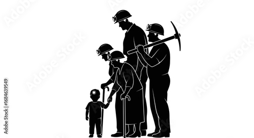 silhouette of miners, family, heritage, coal mining, industry, labor, work, legacy, history, past, future, generation, tradition, occupation, toil
