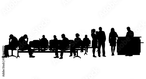 silhouettes of people waiting in a waiting room or office reception area