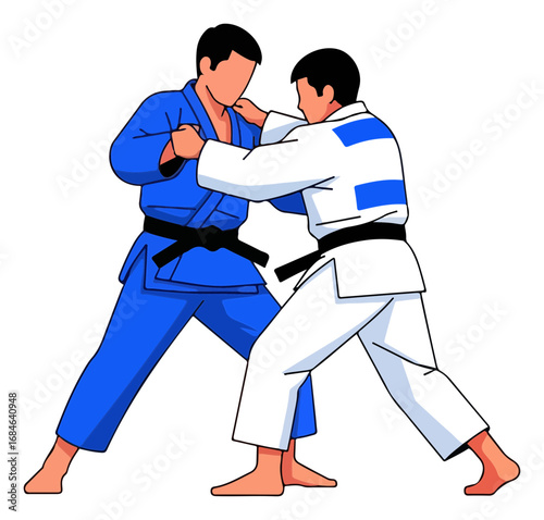 Dynamic Judo Match Two Athletes Engaged in Intense Grappling Combat.