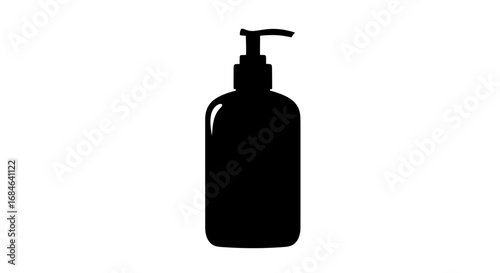 soap dispenser pump bottle silhouette, simple black icon, clean design element, hygiene product, bathroom, minimalist style, lotion container