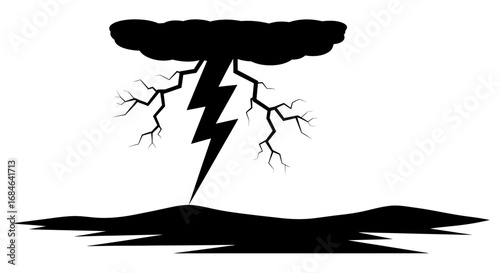 storm cloud silhouette, lightning strike, dark nature illustration, power, energy, dramatic scene