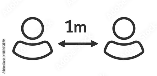 Distance between people icon as medicine virus prevention social safety measure line stroke outline art vector graphic, secure health care illness protection sign symbol info
