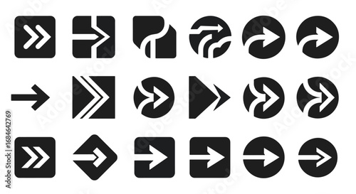 Set of black arrow icons pointing to the right direction on a white background.
