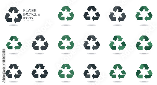 Collection of recycling and upcycling icons in green and gray colors.