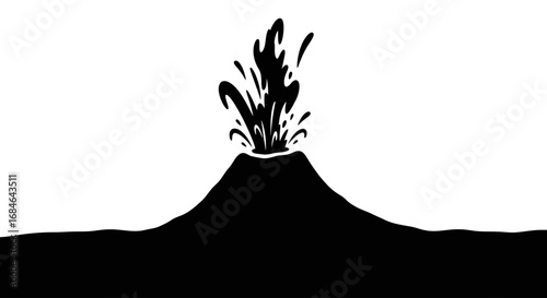 volcano eruption, black silhouette, nature disaster, powerful explosion, fiery lava, dramatic scene, illustration, graphic design element