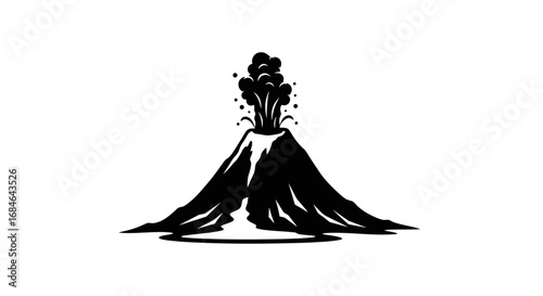 volcano eruption, black silhouette, nature disaster, powerful force, fiery mountain