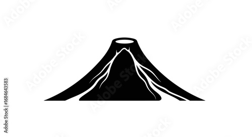 volcano silhouette, black icon, mountain peak, eruption, nature