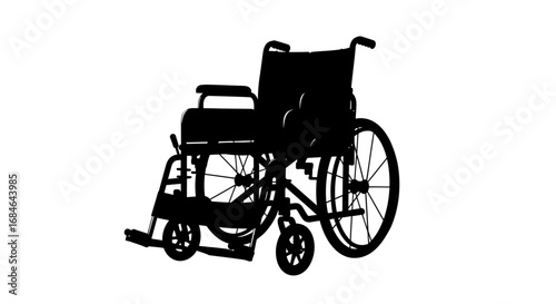 wheelchair silhouette, disability, medical equipment, accessibility, black and white, simple, minimalist, icon, healthcare, transportation