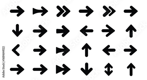 Set of black arrow icons pointing in different directions for navigation and user interface design.