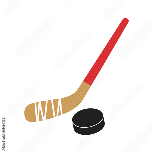 Hockey Stick and Puck on White Background hockey puck ice hockey
