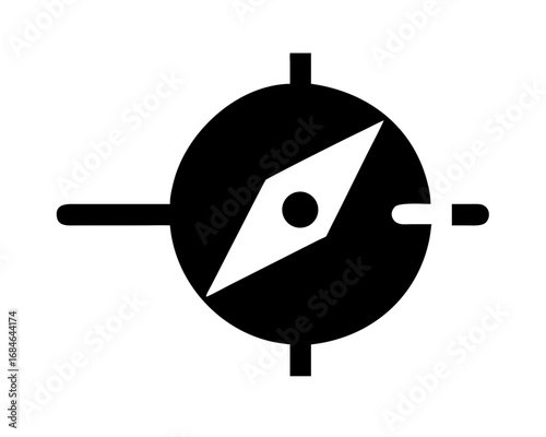 Simple black and white compass icon for navigation and direction