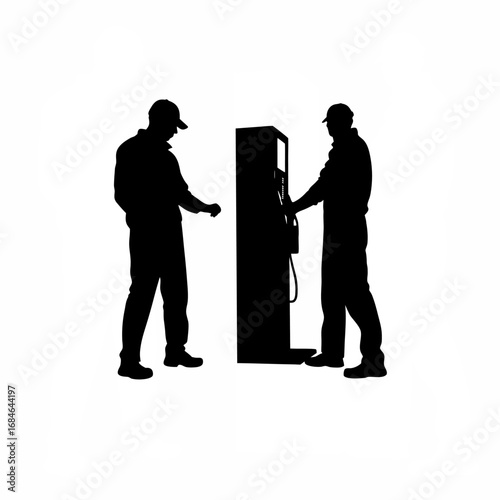 Silhouette of a worker operating a cnc machine with a control button