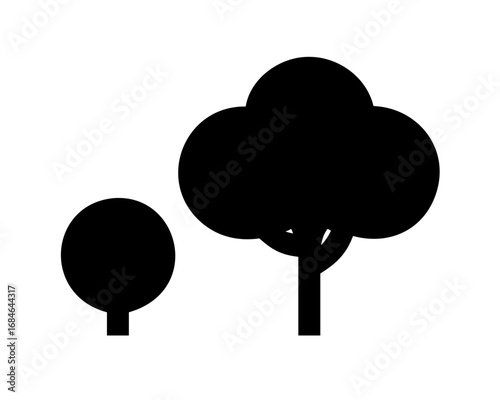 Simple black silhouette of two trees on a white background