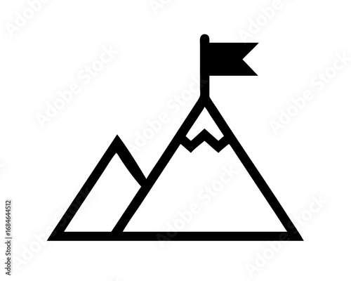 Mountain Peak Symbol of Victory: A minimalist symbol captures the essence of achievement, with a stylized mountain peak crowned by a flag, embodying the climb to victory and goals.