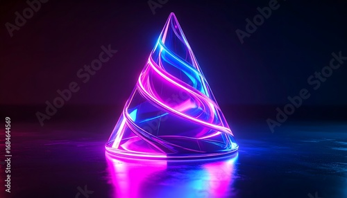 Neon Cone of Light with Abstract Spiral Design