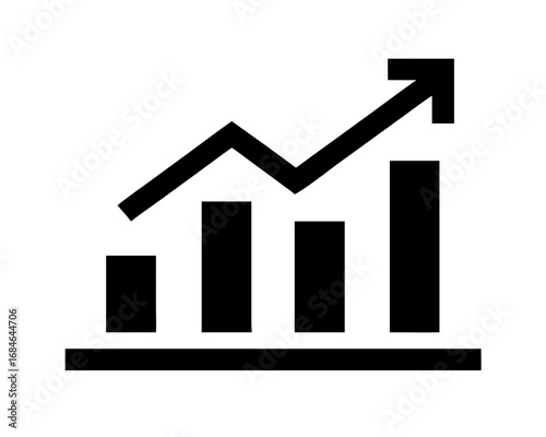 Business Growth Icon: A graphical representation of business progress, with ascending bars indicating growth.  An arrow signifies positive development, and financial success.