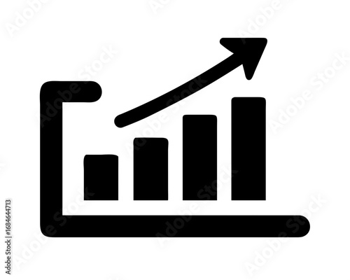 Rising Bar Graph: A minimalist black bar graph with an upward-pointing arrow symbolizes growth, progress, and success in a business or financial context.