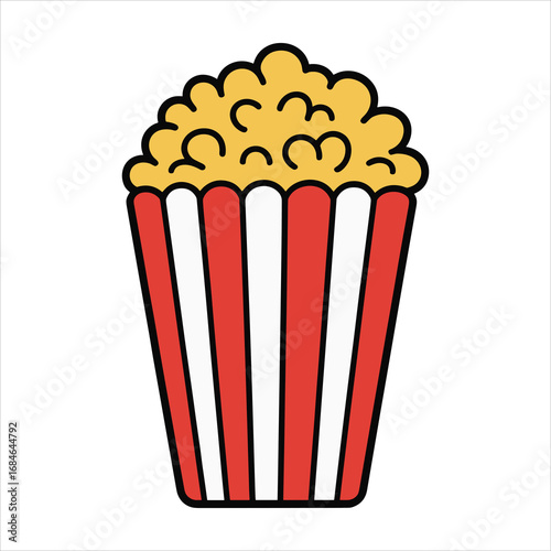 Red and White Striped Popcorn Bucket Filled With Yellow Popcorn snack food