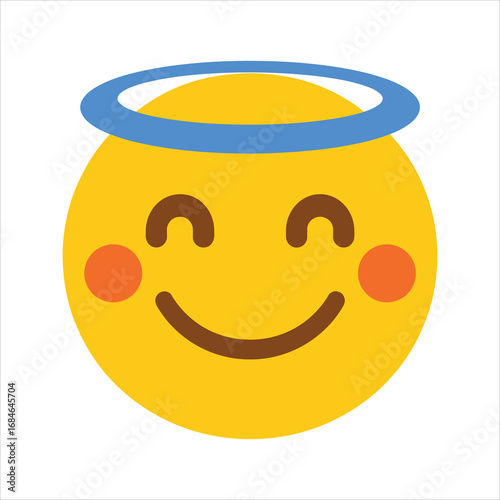 Smiling Emoji with Blue Halo and Rosy Cheeks on White Background smiley face