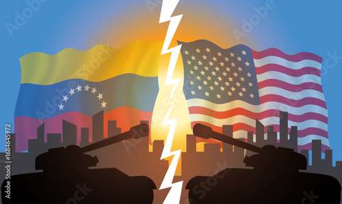 United States vs Venezuela war conflict vector graphic illustration Banner template