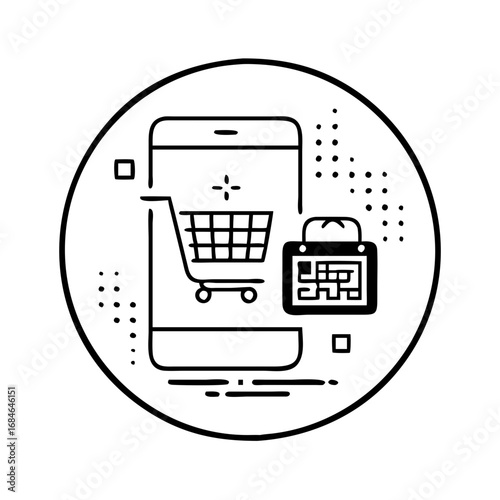 Online shopping cart and padlock on smartphone screen, ecommerce security concept icon