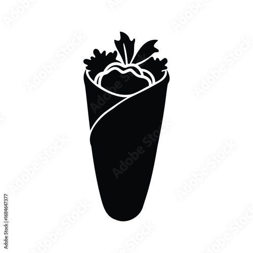 Black silhouette of a delicious wrap filled with meat and vegetables, vegan wrap silhouette vector illustration