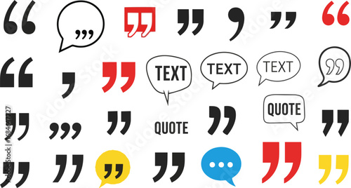 Create a kinds of Quotation marks and punctuation symbols, double and single inverted comma, text quotes, speech marks, typography quote icons, grammar and editorial conversation elements. vector art 