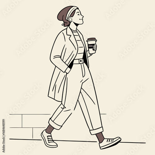A man walking with coffe 