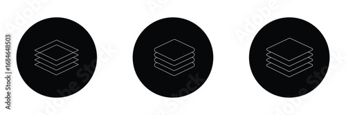 Green Icons of layers stack. Logos of paper layers line and levels, tiers for web. Fabric floor layers. Symbols of material stack. Vector. Surface levels pictogram, technology for business. EPS 10.