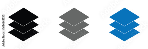 Green Icons of layers stack. Logos of paper layers line and levels, tiers for web. Fabric floor layers. Symbols of material stack. Vector. Surface levels pictogram, technology for business. EPS 10.