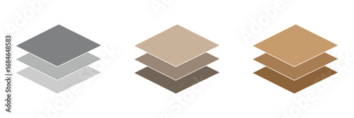 Green Icons of layers stack. Logos of paper layers line and levels, tiers for web. Fabric floor layers. Symbols of material stack. Vector. Surface levels pictogram, technology for business. EPS 10.