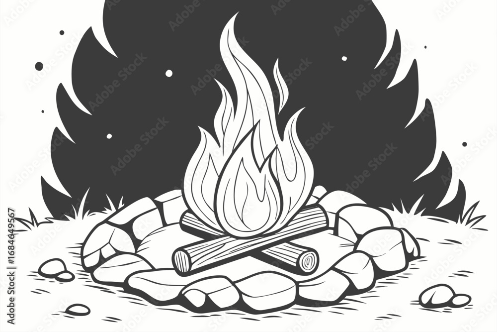 Obraz premium Campfire with Flames Monochrome Clipart