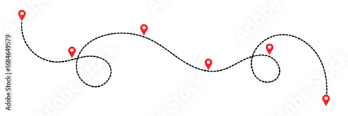 Dot line path route travel banner illustration with location map pin icon. Route location icon two pin sign and dotted line in eps 10.