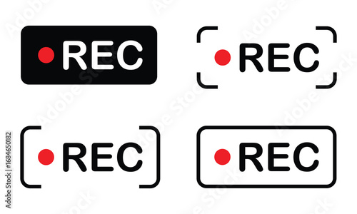 Vector illustration of four REC icons with a red dot, ideal for recording and media design purposes. Rec icons. of record buttons. video recording Sign . Vector illustration . EPS 10 .