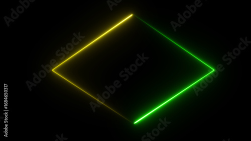 Wallpaper Mural A glowing neon rhombus shape in vibrant yellow and green hues illuminates a dark black background with a futuristic and abstract aesthetic Torontodigital.ca