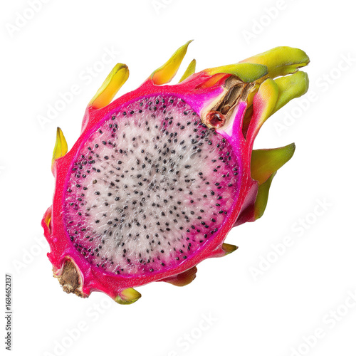 a vibrant dragon fruit slice displayed on transparent background