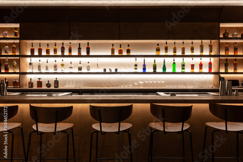 Luxury bar with drinks and bar stools