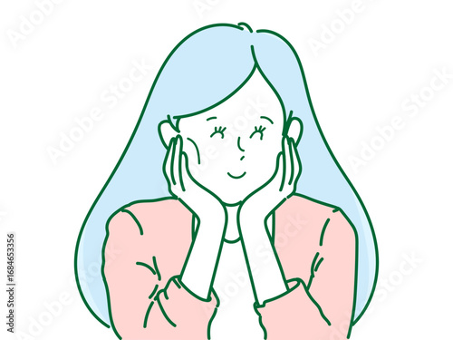 頬に手　女性　イラスト