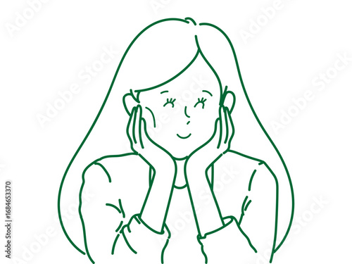 頬に手　女性　イラスト