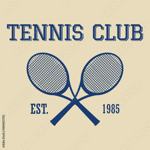 Vintage sporty typography california beverly hills athletics tennis club slogan print with tennis racket and ball retro illustration for graphic tee t shirt or sweatshirt poster - Vector
