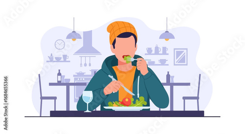 Person enjoying a fresh, healthy salad in a casual dining setting. Represents wellness, healthy eating, and modern lifestyle choices.