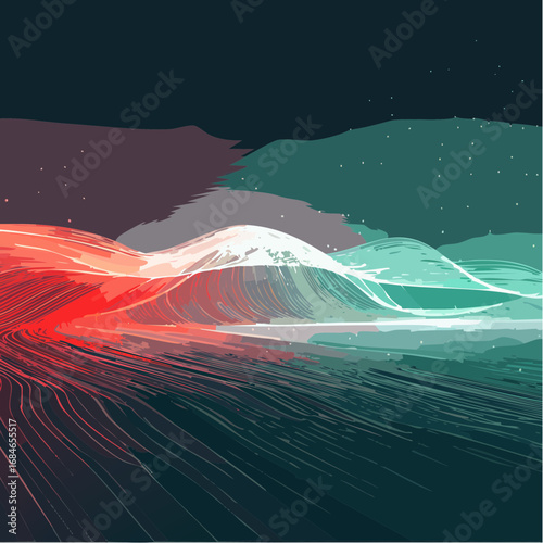 Abstract futuristic digital artwork showing luminous streams, glowing mesh patterns, and flowing energy currents in bold colors. High resolution, ultra detailed, cinematic perspective with depth of fi