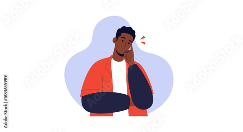 A young African American man is depicted with a sad expression, tear rolling down his cheek, suggesting emotional distress and a need for empathy and assistance.