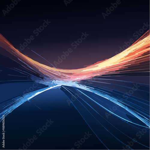 Abstract futuristic digital artwork showing luminous streams, glowing mesh patterns, and flowing energy currents in bold colors. High resolution, ultra detailed, cinematic perspective with depth of fi