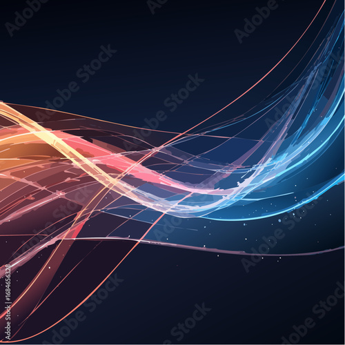 Abstract futuristic digital artwork showing luminous streams, glowing mesh patterns, and flowing energy currents in bold colors. High resolution, ultra detailed, cinematic perspective with depth of fi